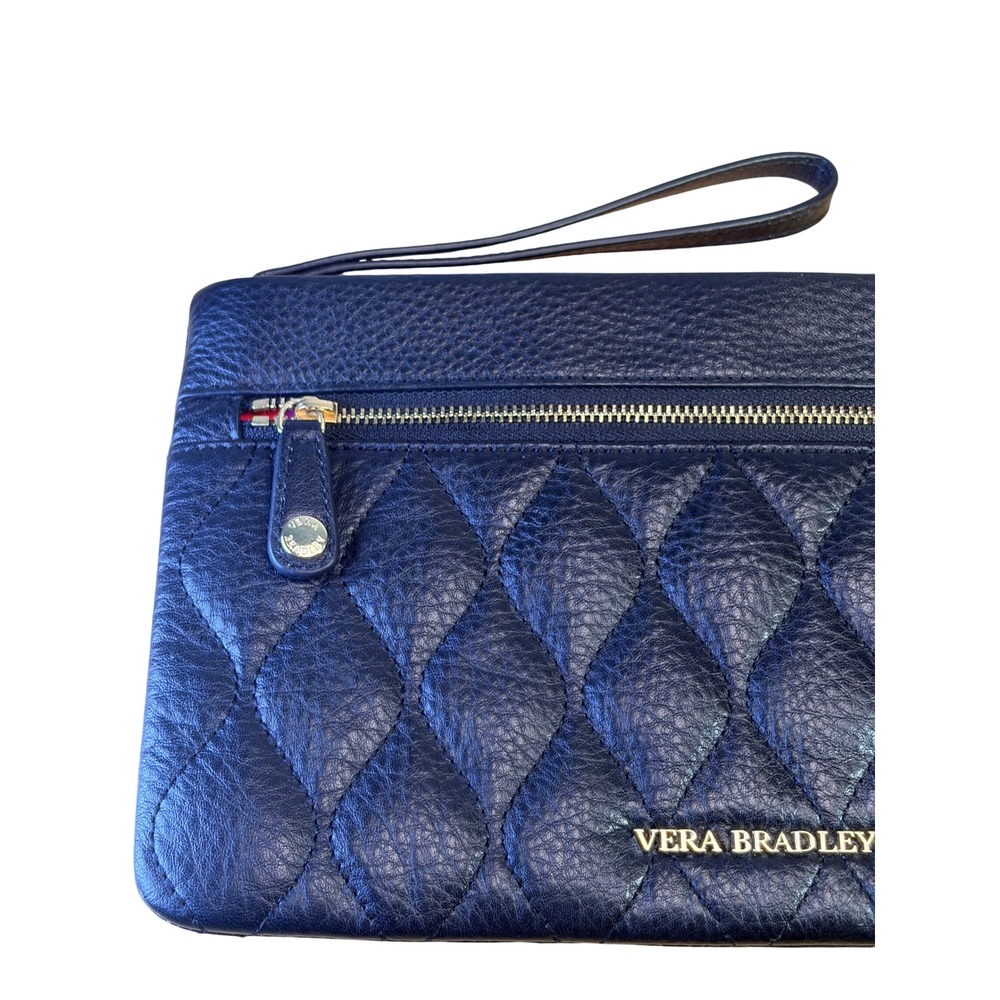 Vera Bradley Mia Black Quilted Genuine Leather Wristlet Clutch Floral Interior - Picture 6 of 9